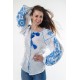 Boho Style Ukrainian Embroidered Folk  Blouse "Boho Flowers" blue on white